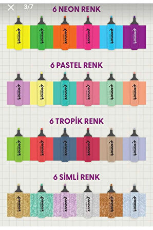 Penmark  MASAÜSTÜ STANTLI 24 ADET FOSFORLU KALEM-PENMARK-6SİM-6PASTEL-6NEON-6TROPİK