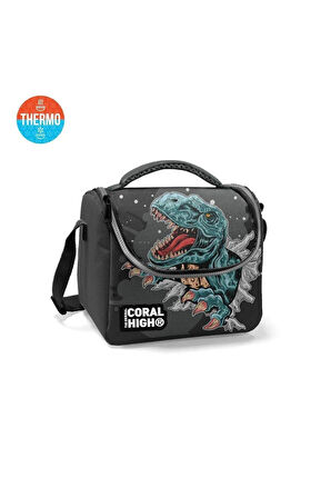 Coral High Kids Koyu Gri Siyah Dinozor Desenli Thermo Beslenme Çantası 11837