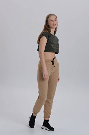 Bej Ribana Paça Basic Eşofman Altı