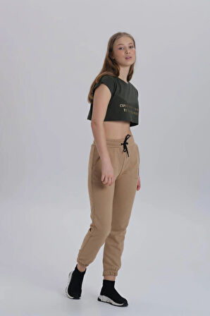 Bej Ribana Paça Basic Eşofman Altı