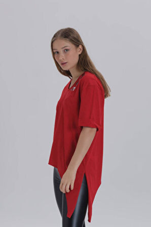 Antrasit Kadın Paris Baskı Detay Asimetrik Kesim T-shirt