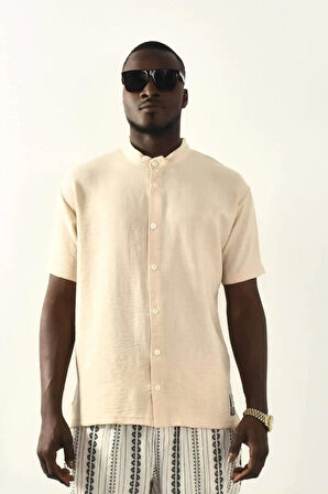 Siyah Düğmeli Basic Keten Gömlek