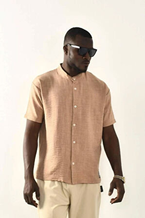 Siyah Düğmeli Basic Keten Gömlek