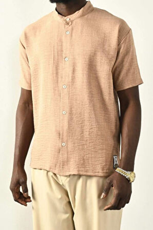 Siyah Düğmeli Basic Keten Gömlek