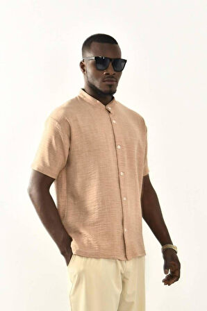 Siyah Düğmeli Basic Keten Gömlek