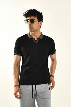 Siyah Polo Yaka T-shirt 12729