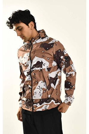 Haki Kamuflaj Desen Paraşüt Kumaş Mevsimlik Kapüşonlu Ceket