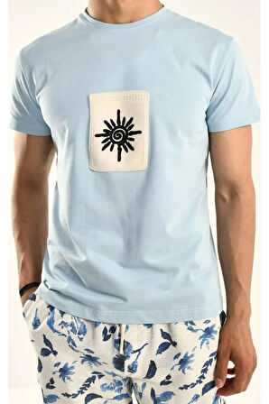 Bebe Mavisi İşleme Detaylı Bisiklet Yaka T-shirt