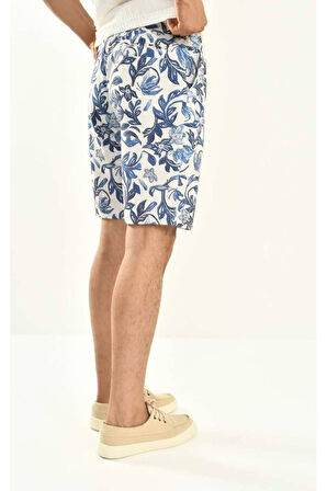 Siyah Çiçek Desenli Keten Şort