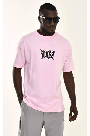 Erkek Pembe Sırt Baskı %100 Pamuk T-shirt