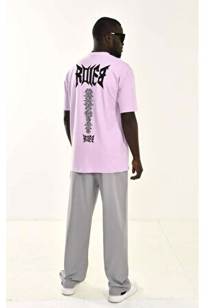 Erkek Pembe Sırt Baskı %100 Pamuk T-shirt