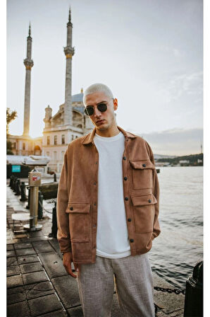 Taba Süet Dokulu Çıt Çıt Kapamalı Cep Detay Ceket