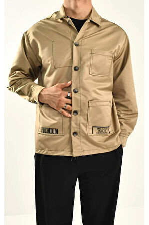 Kahve Dikiş Detaylı Cepli Erkek Gömlek Ceket