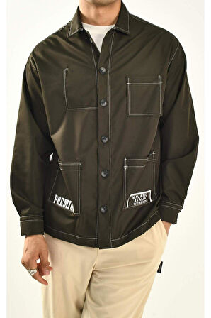 Kahve Dikiş Detaylı Cepli Erkek Gömlek Ceket