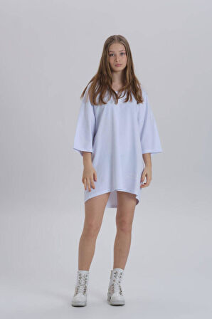 Siyah Kadın Sırt Baskı Detay Oversize T-shirt Elbise