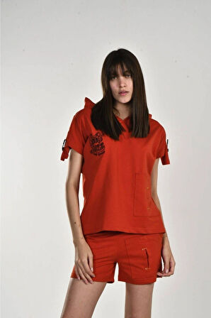 Somon Good Luck Nakış Bağcık Detaylı Kapüşonlu Şortlu Takım