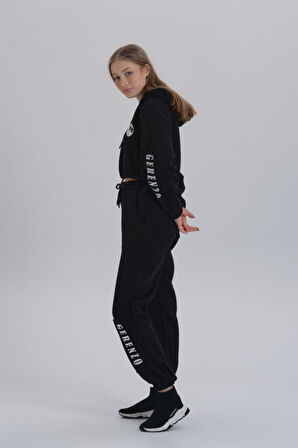 Siyah Baskı Detaylı Oversize Üç Iplik Eşofman Takımı