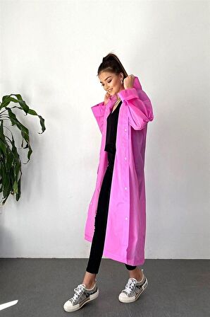 By Marine Unisex Yağmurluk Kapüşonlu Çıtçıtlı Eva Pembe Yağmurluk BYMMRC881R11