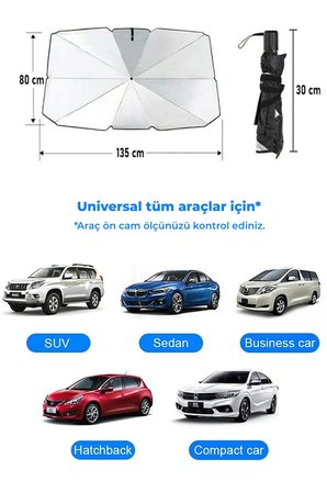 Universal Tüm Araçlara Uygun Araba Ön Cam Güneşlik Katlanabilir Güneşlik Şemsiye Ön Cam Gölgelik Büyük Boy 80 cm x 140 cm