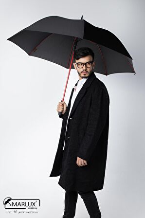 Marlux 8 Fiber Telli Rüzgara Dayanıklı Otomatik Özel Tasarım Protokol Şemsiye Siyah Kırmızı MPR2008