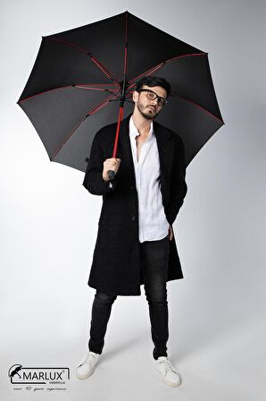 Marlux 8 Fiber Telli Rüzgara Dayanıklı Otomatik Özel Tasarım Protokol Şemsiye Siyah Kırmızı MPR2008