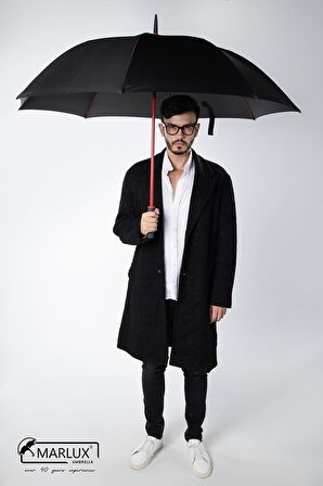 Marlux 8 Fiber Telli Rüzgara Dayanıklı Otomatik Özel Tasarım Protokol Şemsiye Siyah Kırmızı MPR2008