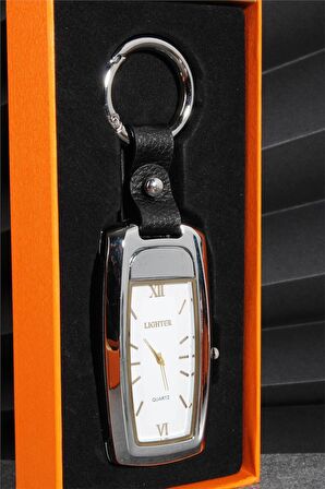 Gümüş Renk Saatli Anahtarlık Usb Şarjlı Çakmak 24CSM894USBR01