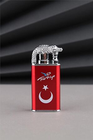 Kırmızı Timsah Çakmak Özel Tasarım Türkiye Yazılı Ve Türk Bayrağı Çakmak 24CSM923MR001
