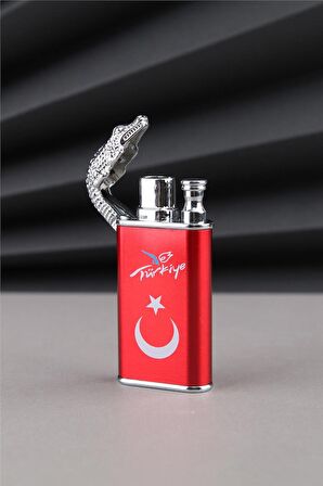 Kırmızı Timsah Çakmak Özel Tasarım Türkiye Yazılı Ve Türk Bayrağı Çakmak 24CSM923MR001