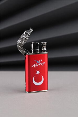 Siyah Timsah Çakmak Özel Tasarım Türkiye Yazılı Ve Türk Bayrağı Çakmak 24CSM923MR002