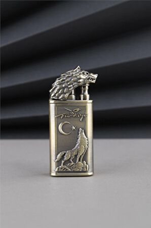 Bronz Kabartmalı Kurt Detaylı Türkiye Yazılı Ve Türk Bayrağı Çakmak 24CSM926MR004
