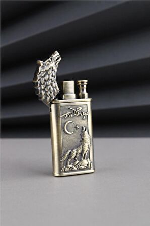 Bronz Kabartmalı Kurt Detaylı Türkiye Yazılı Ve Türk Bayrağı Çakmak 24CSM926MR004