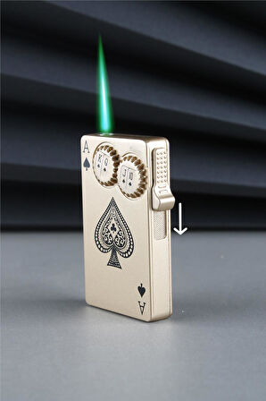Silvio Monetti İskambil Kartı Şeklinde Çarklı Özel Tasarım Yeşil Torch Alevli Sarı Gazlı Çakmak CAKFP048M