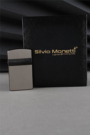 Silvio Monetti Özel Tasarım Benzinli Kapaklı Siyah Benzinli Çakmak CAKSM084T