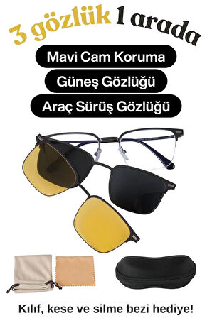Max Polo 3'lü Mıknatıslı Polarize Güneş Gözlüğü Gri-Gun G25MP7654R03