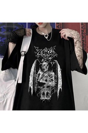 Peak&life Gothic Devil Unisex Siyah Oversize T-shirt