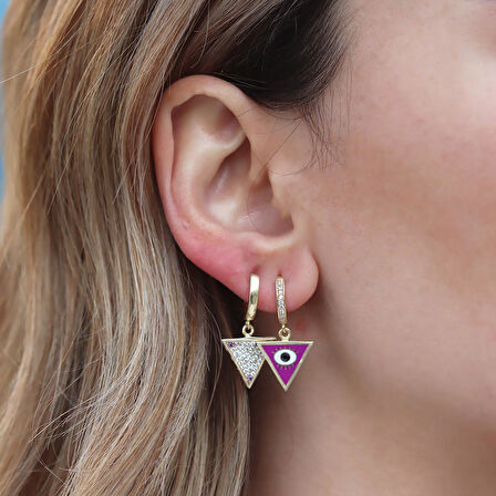 Üçgen Çift Taraflı Mineli Gümüş Küpe