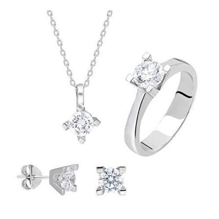 4 Tırnaklı Round Kesim Starlight Diamond Gümüş Takım