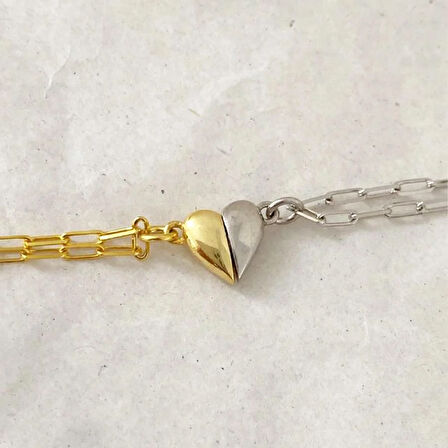 Mıknatıslı Kalp Çift Gümüş Bileklik