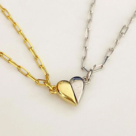 Mıknatıslı Kalp Çift Gümüş Bileklik