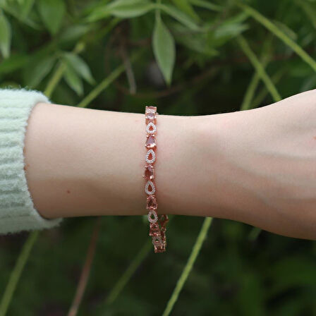 Zultanit Taşlı Damla Su Yolu Rose Gold Kaplama Gümüş Bileklik