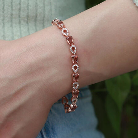 Zultanit Taşlı Damla Su Yolu Rose Gold Kaplama Gümüş Bileklik