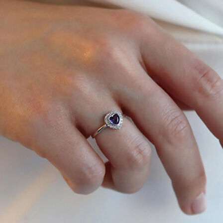 Kalp Pndr Ametist Taşlı 925 Ayar Gümüş Yüzük