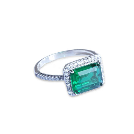 Baget Kesim Zümrüt Taş Gümüş Yüzük