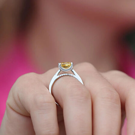 Sitrin Taşlı Kare Tek Taş Gümüş Yüzük