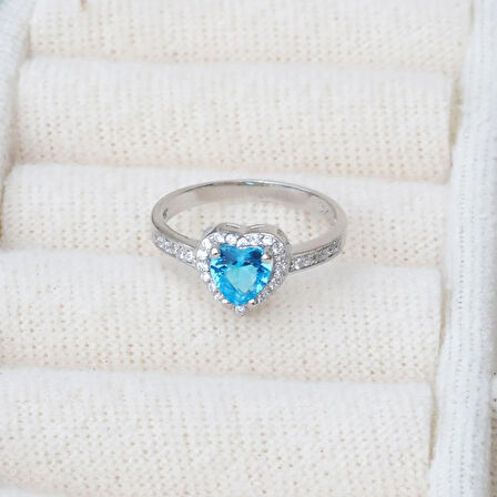 Kalp Pndr Model Aquamarin Taşlı Gümüş Yüzük