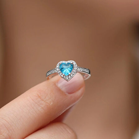 Kalp Pndr Model Aquamarin Taşlı Gümüş Yüzük