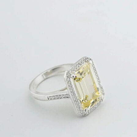 Sitrin Taşlı Zümrüt Kesim Gümüş Yüzük