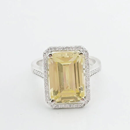 Sitrin Taşlı Zümrüt Kesim Gümüş Yüzük