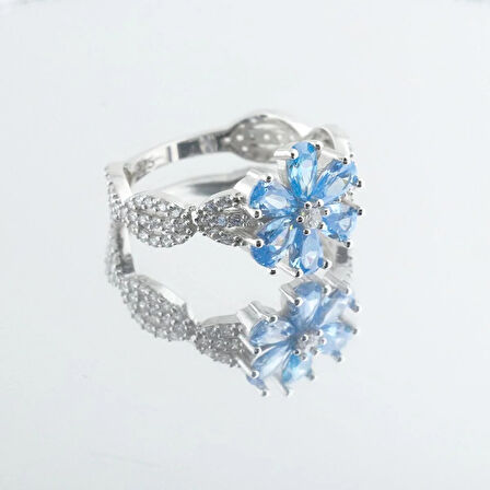Mavi Zirkon Taşlı Felisya Çiçeği Gümüş Yüzük